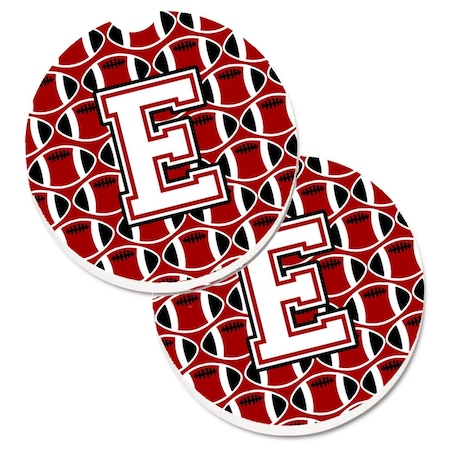 Carolines Treasures Letter E Football Cardinal and White Set of 2 Cup Holder Car Coaster CJ1082-ECARC